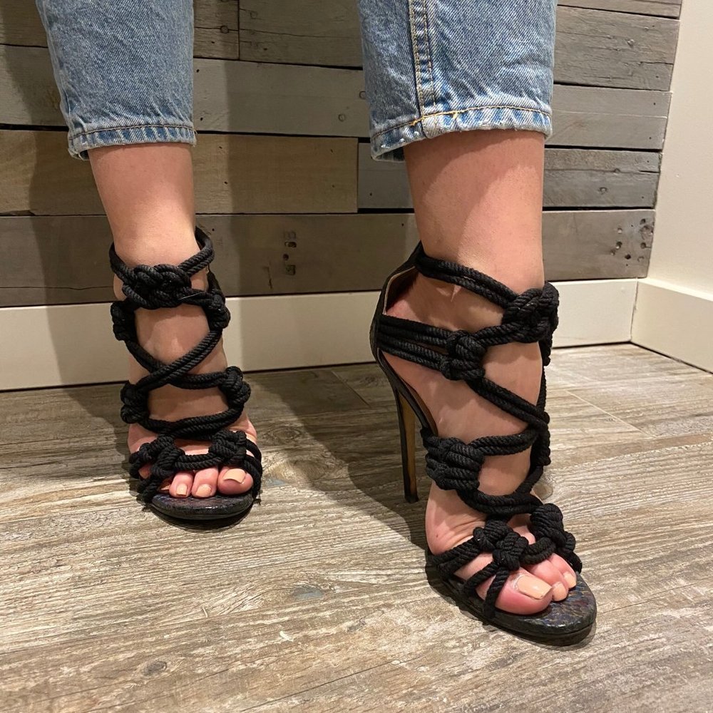 Jimmy Choo Kalmar Rope Sandals in Black